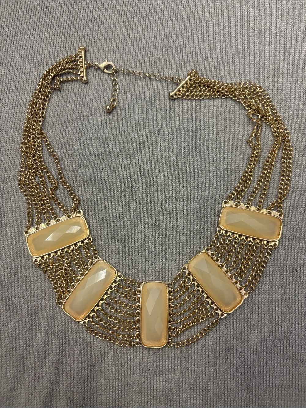 Gold-Tone Multi-Chain Necklace with Cream Gem Panels